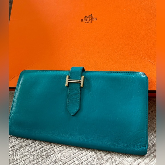 💥HOT  Pick🔥HERMES Bearn Taurillon Clemence Leather Long H Logo Bifold Wallet - Picture 13 of 17